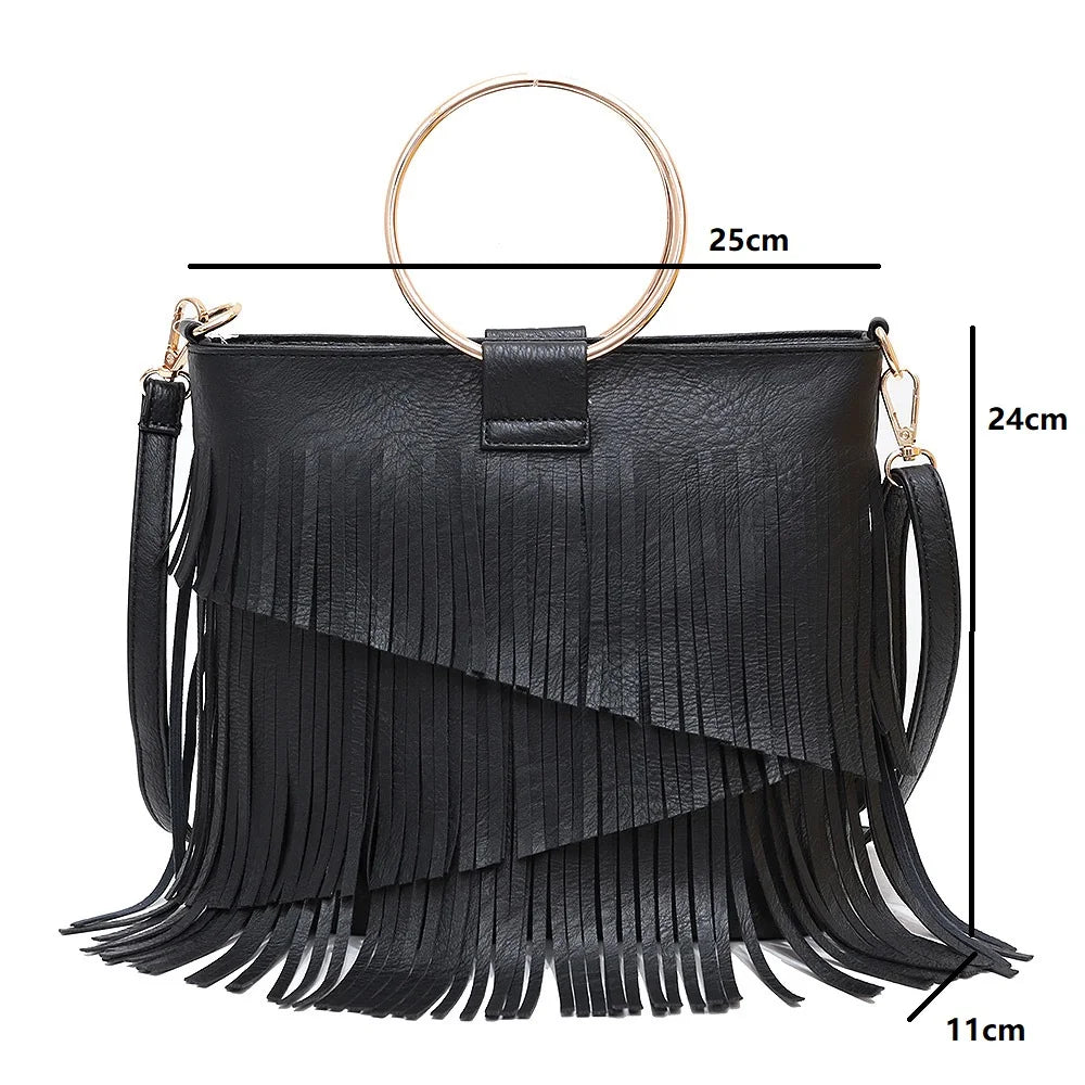 Bolso Cuadrado de PU con Flecos – Estilo Fashion y Versátil