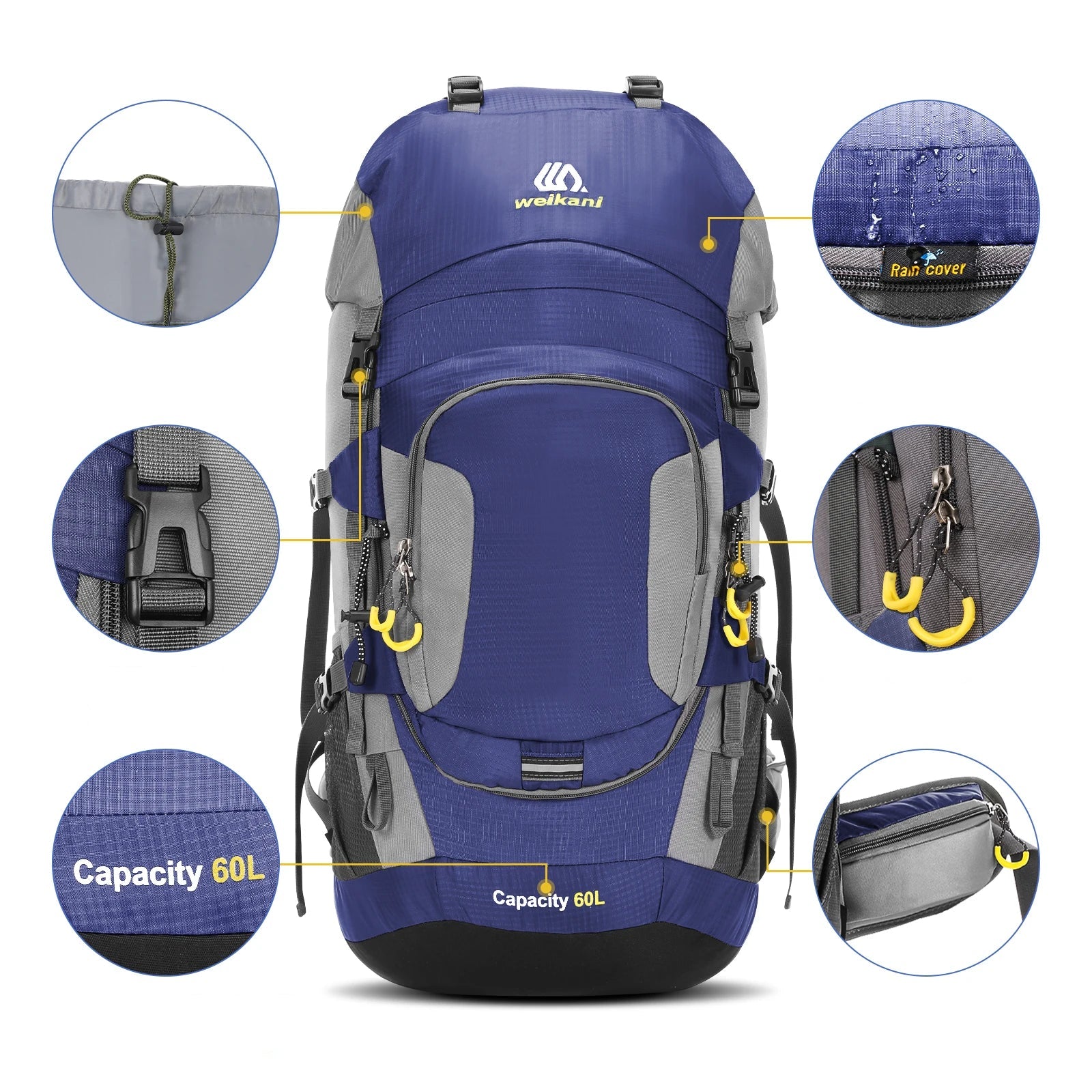 Mochila Outdoor LIXADA 60L Azul – Gran Capacidad y Máximo Confort