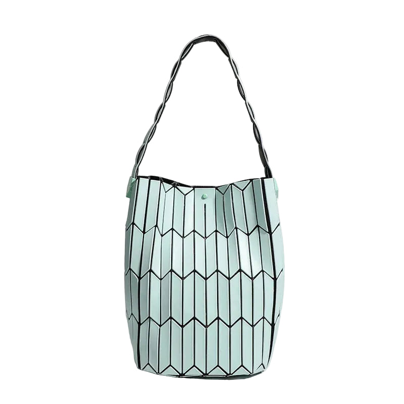 Bolso Bucket Geométrico Verde de PVC – Diseño Moderno y Versátil