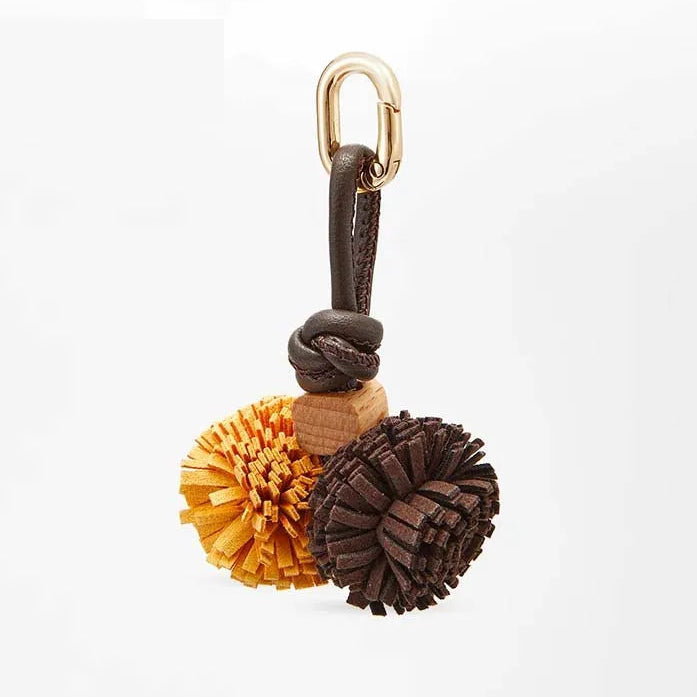 Charm Azul y Café con Borlas de PU – Toque Sofisticado para tu Bolso