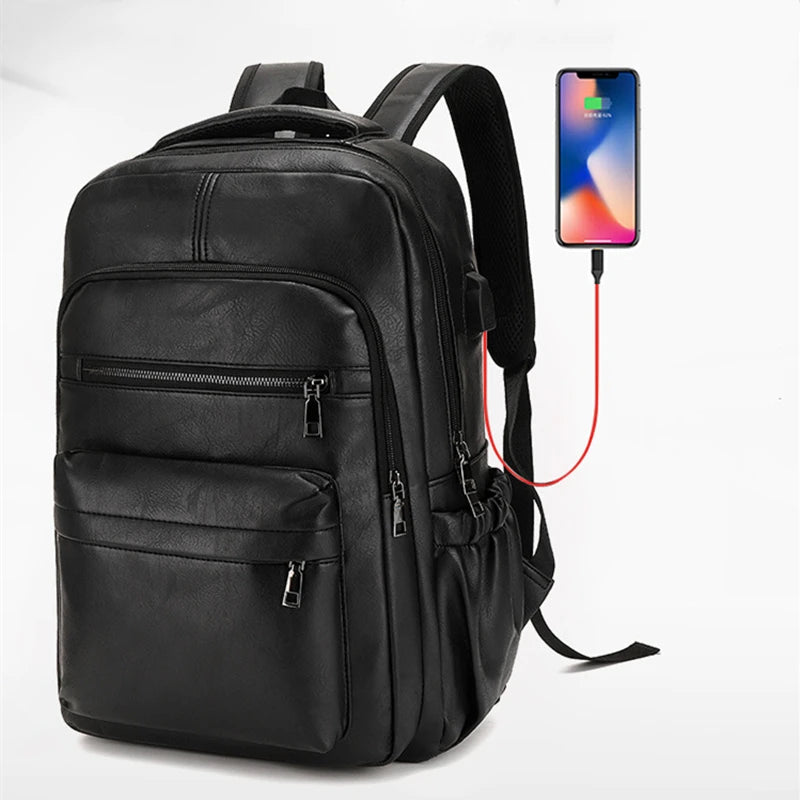 Mochila Urbana de Cuero PU Negro – Elegancia Funcional y Estilo Diario