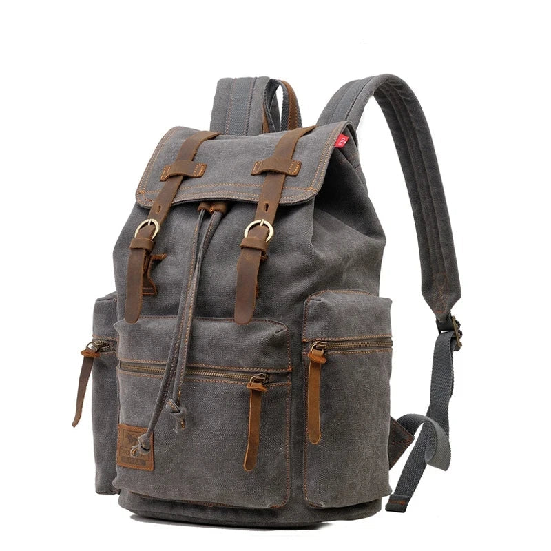 Mochila Vintage Gris Oxford – Lona Reforzada y Capacidad de 35L