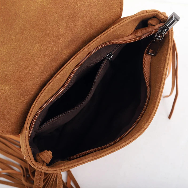 Bolso para Móvil con Flecos Boho – Bandolera de Gamuza Sintética
