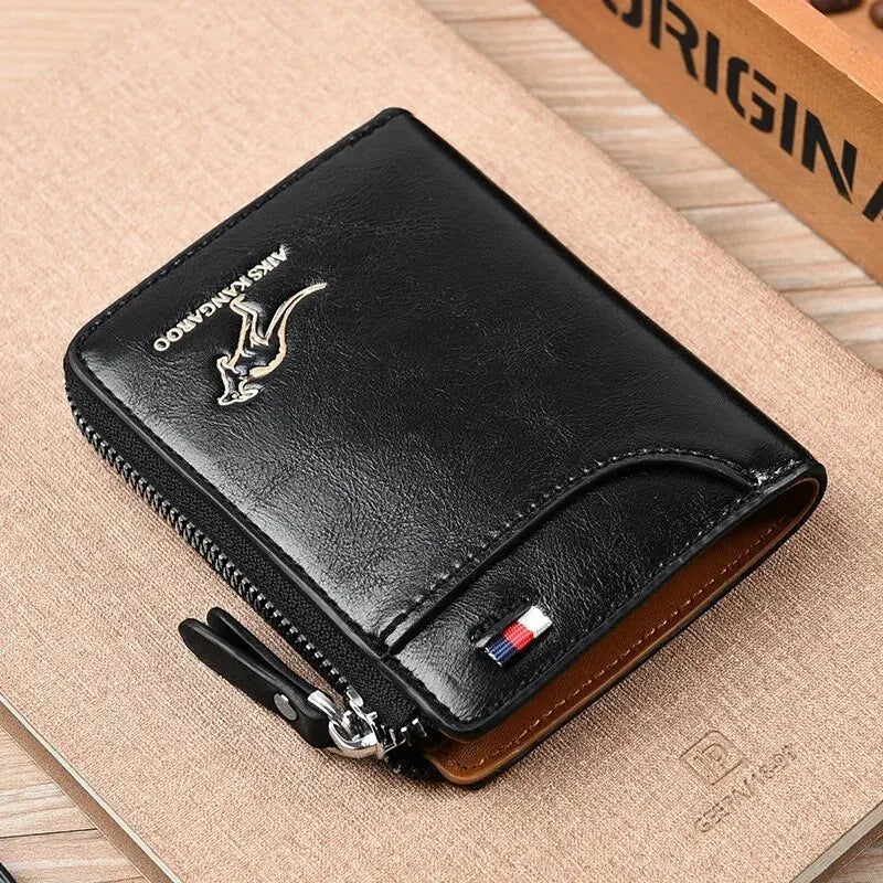 Cartera Vertical con Cremallera y Protección RFID para Hombre - Negro