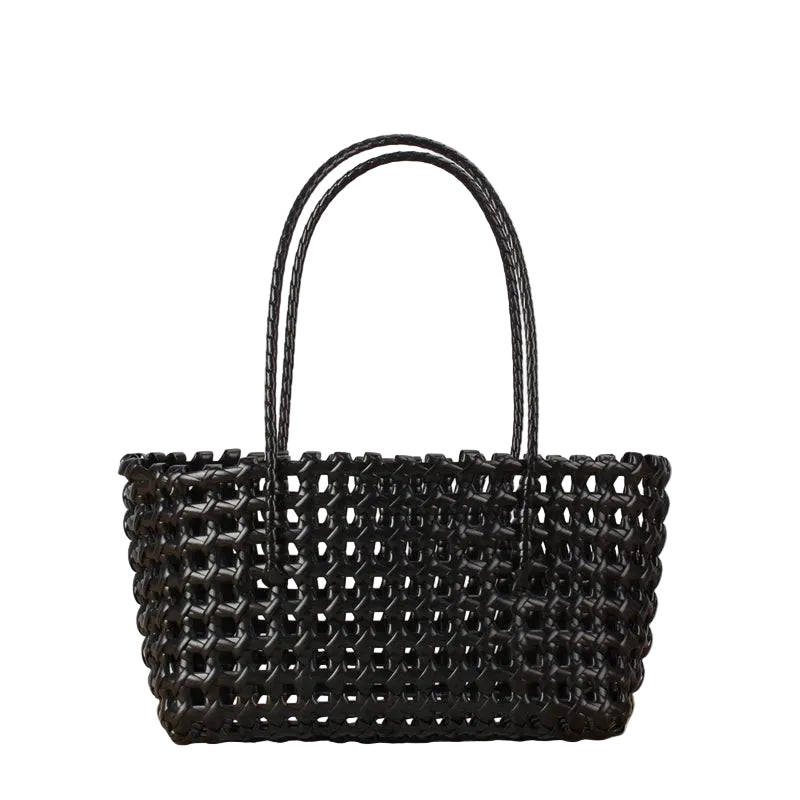 Bolso de Hombro Negro en PVC Calado – Estilo Urbano Vanguardista y Versátil