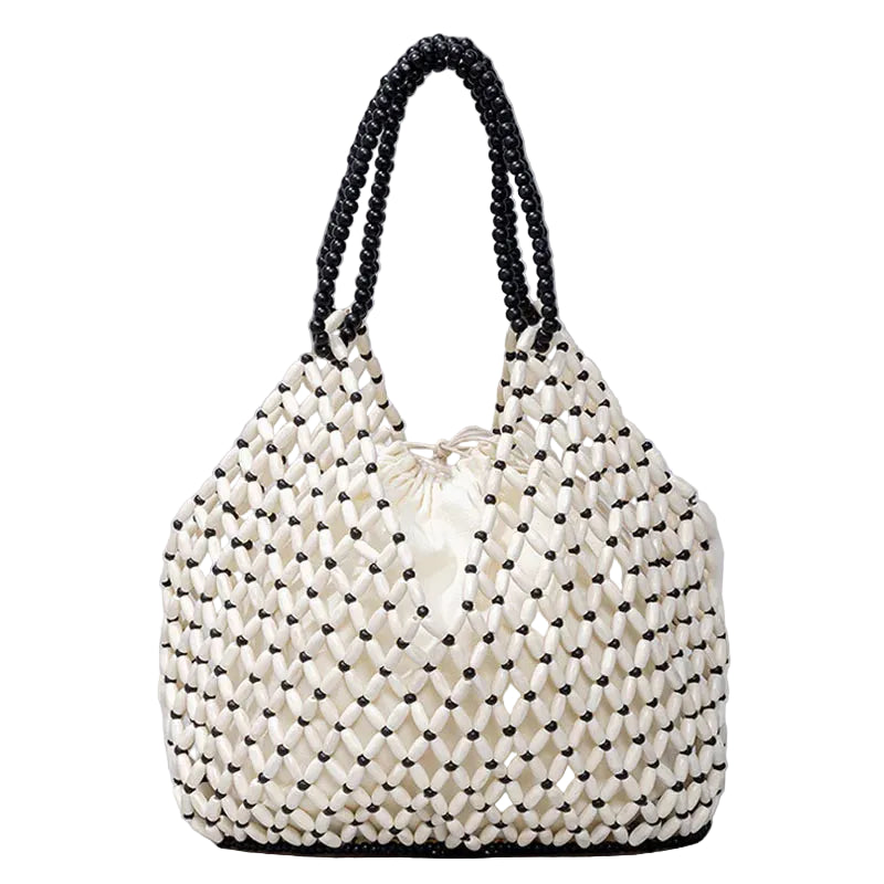 Bolso Bucket de Cuentas Blancas – Elegancia Artesanal y Diseño Calado de Lujo