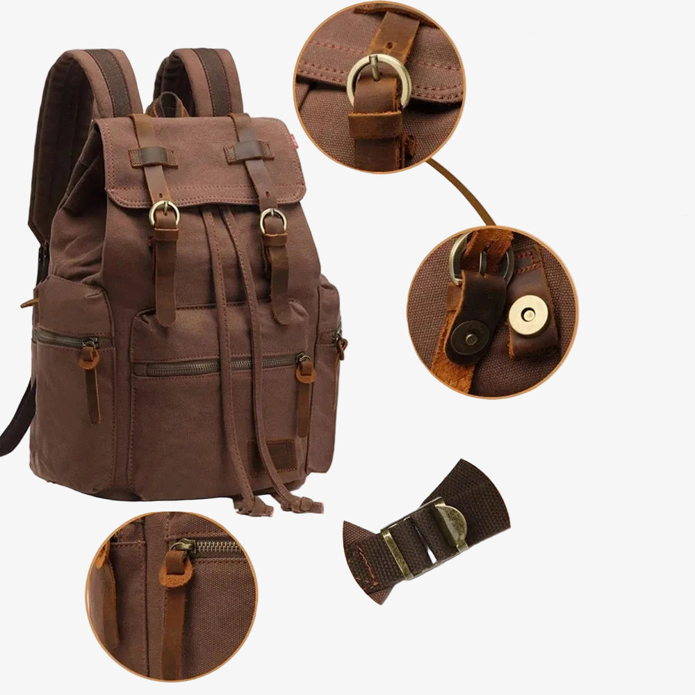 Mochila Vintage Coffee – Lona Premium de Gran Capacidad y Estilo Retro