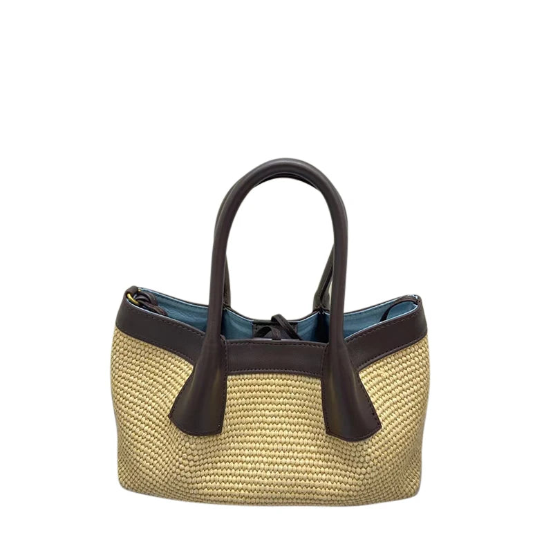 Bolso Tote de Rafia y Cuero – Diseño Reversible de Lujo y Alta Capacidad