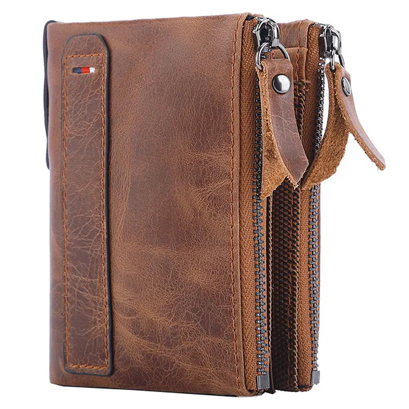 Cartera Vintage de Piel de Vaca con Doble Cremallera